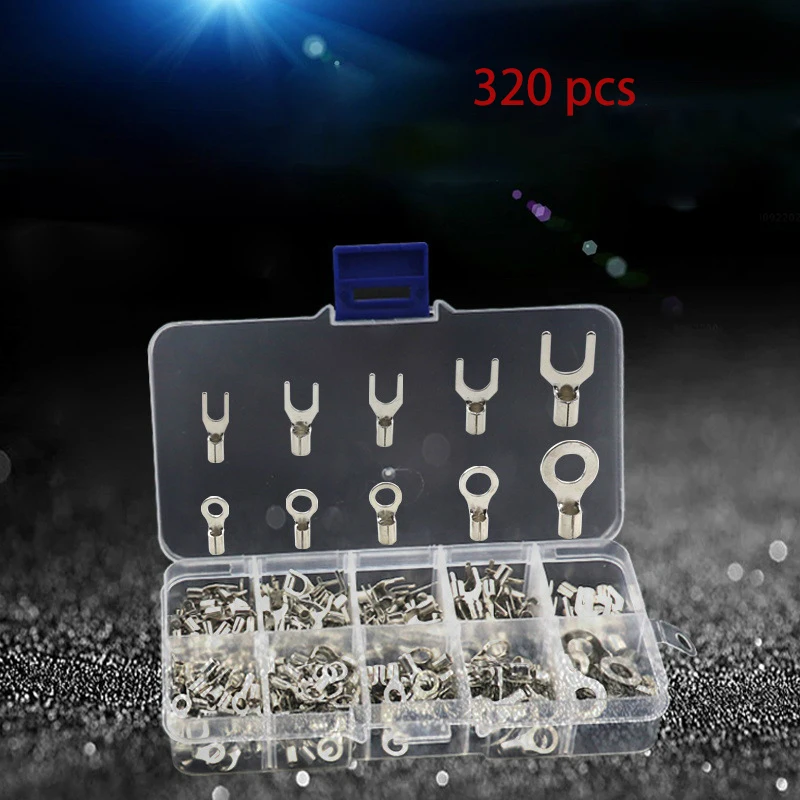 320Pcs Boxed Terminal Connector Cold Pressed OT/UT Crimp Terminals Copper Nose Wiring Fork Set