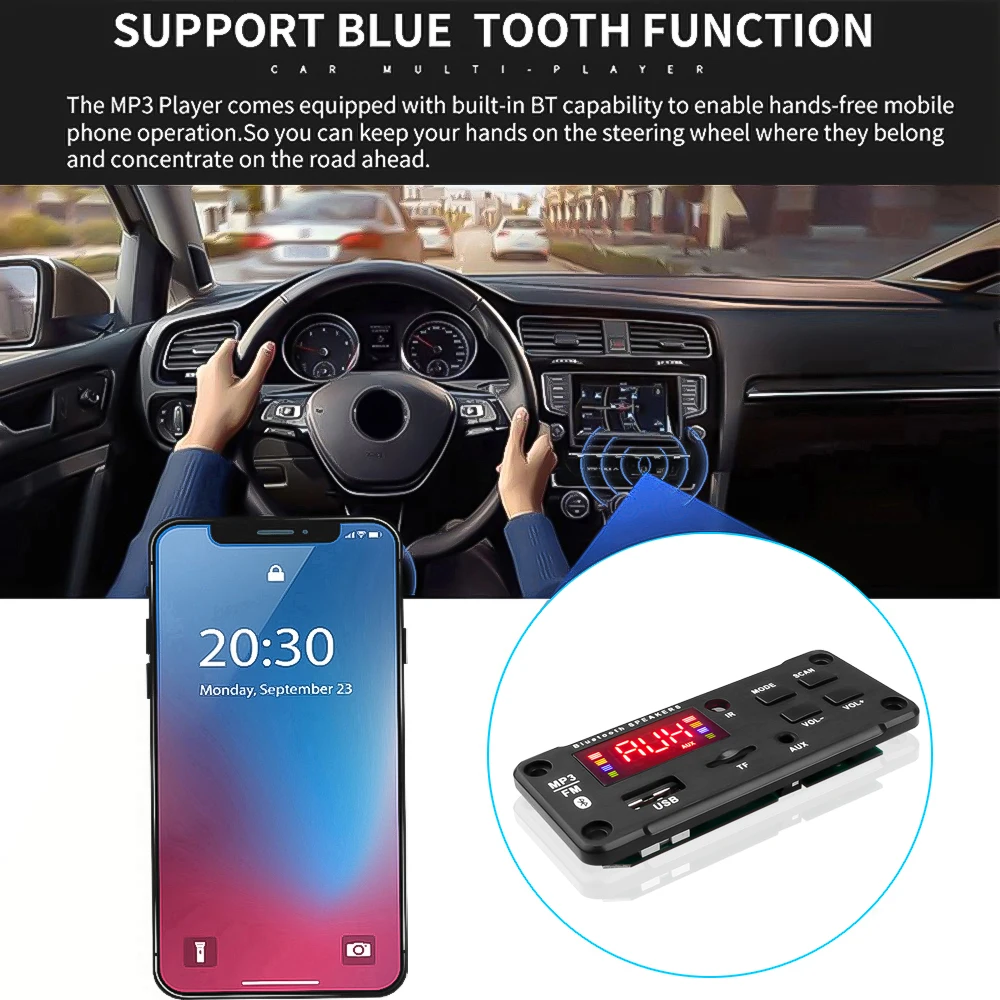 Grote Scherm 50W Versterker MP3 Wma Decoder Board Bluetooth 5.0 Usb Fm Aux 3.5Mm Tf Radio Opname Voor auto Muziek Speaker