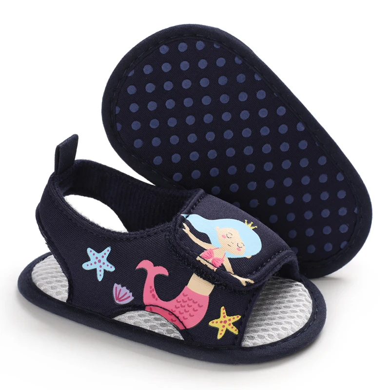 Newborn Baby Baby Baby Toddler Shoes Non-slip Breathable Solid Soft Soles Shoes Hollow-out Canvas Mermaid Sandals