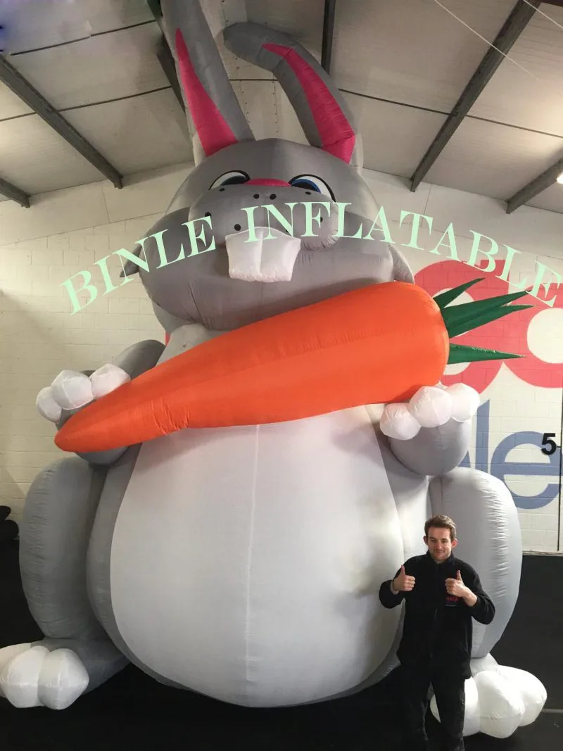 Hot Sale funny grey inflatable easter bunny with carrot,Advertising Rabbit model for event decoration