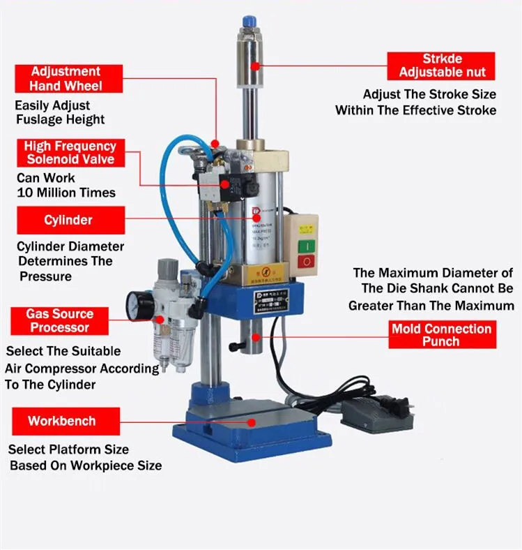 DT-63 -80 Bench Pedal Pneumatic Press Small Adjustable Mechanical Press Pneumatic Machinery Punching — zdjęcie 4