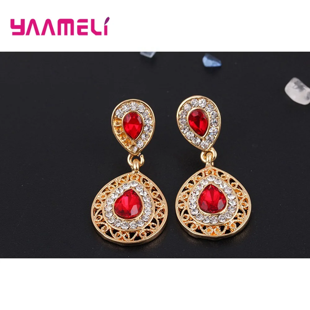 Fashion Women Wedding 925 Sterling Silver Jewelry Set Crystal Earring Necklace Pendant Rhinestone Hot Sale Waterdrop New Suit