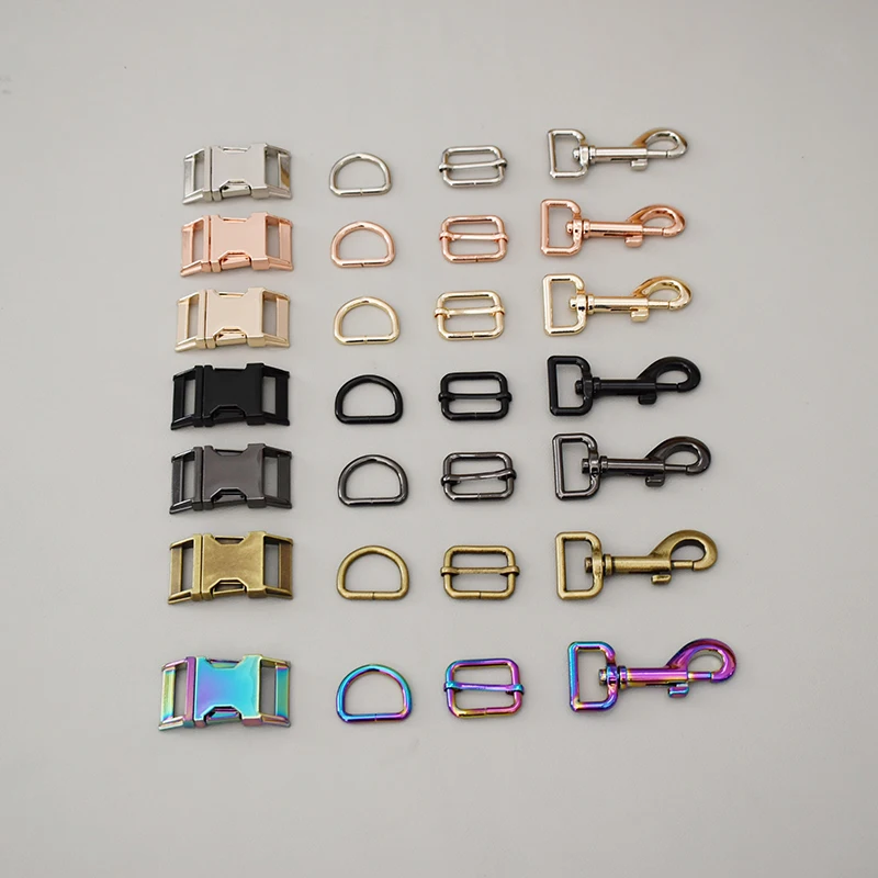 10 sets 25mm Metal release buckles D rings sliders for cat dog collar adjustable buckles Webbing Diy Backp sewing accessories