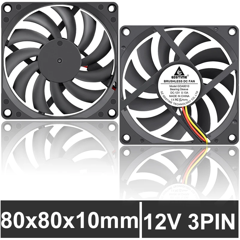 

5 Pieces GDSTIME 8cm 80mm x 80mm x 10mm Cooling Radiator Brushless 3PIN 80mm DC Cooler Fan 12V