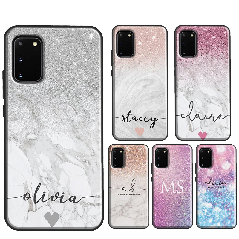 Personalised Initials Glitter Sparkly Name Case For Samsung S20 FE S8 S9 S10 Plus Note 10 Plus Note 20 Ultra S21 S22 Ultra Cover