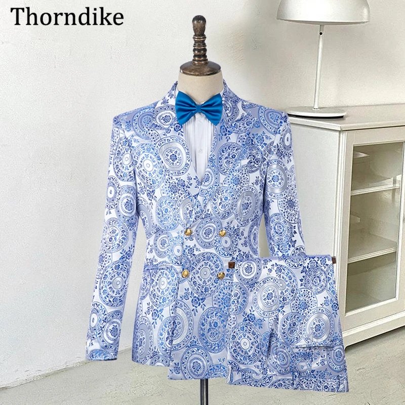 

Thorndike Traje De Hombre Floral Print Slim Fit Men Suits for Fromal Wedding Groom Tuxedos Peaked Lapel Blazer 2 Pcs Jacket+Pant