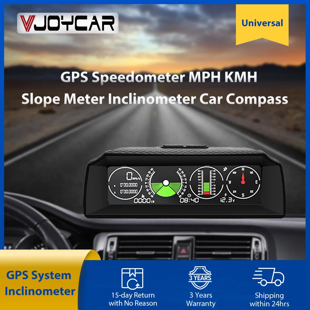 

Vjoycar S90 Car Inclinometer 4x4 GPS Speed HUD MPH KMH Slope Meter Off-road Pitch Tilt Angle Clock Latitude Longitude Compass