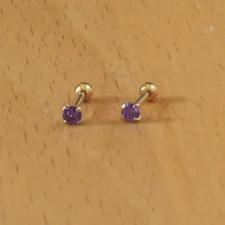 Titanium Gold-color Plated Screw Stud Earrings With Mini 3mm Purple AAA Zircon 316L Stainless Steel No Fade Allergy