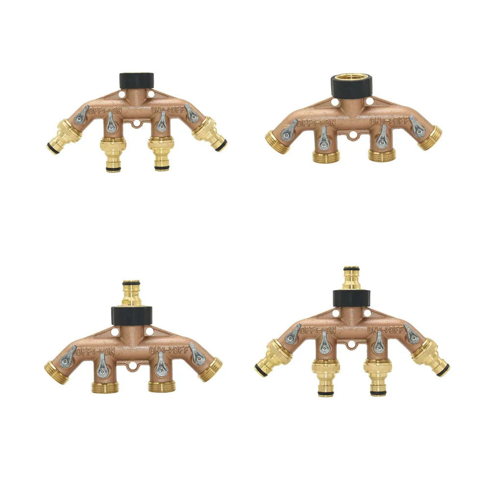 Brass G3/4 Inch 4-Way Garden Tap Garden Hose Splitter Irrigation Valve Quick Connector Way Shunt Four Outlets 1Pcs