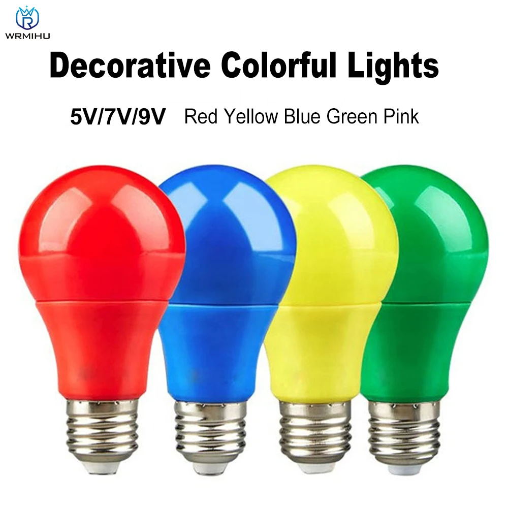 AC220V E27 5w 7w led color Plastic coated aluminum colorful red yellow green blue decorative lantern bulb