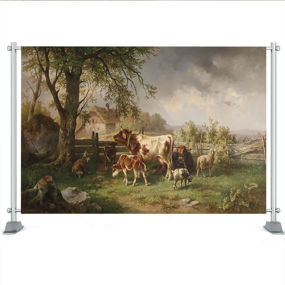 Toile de fond de paysage naturel, peintures à l'huile d'art, accessoires de galerie, arrière-plan fantastique, arrière-plans de photographie de ferme animale, studio photo