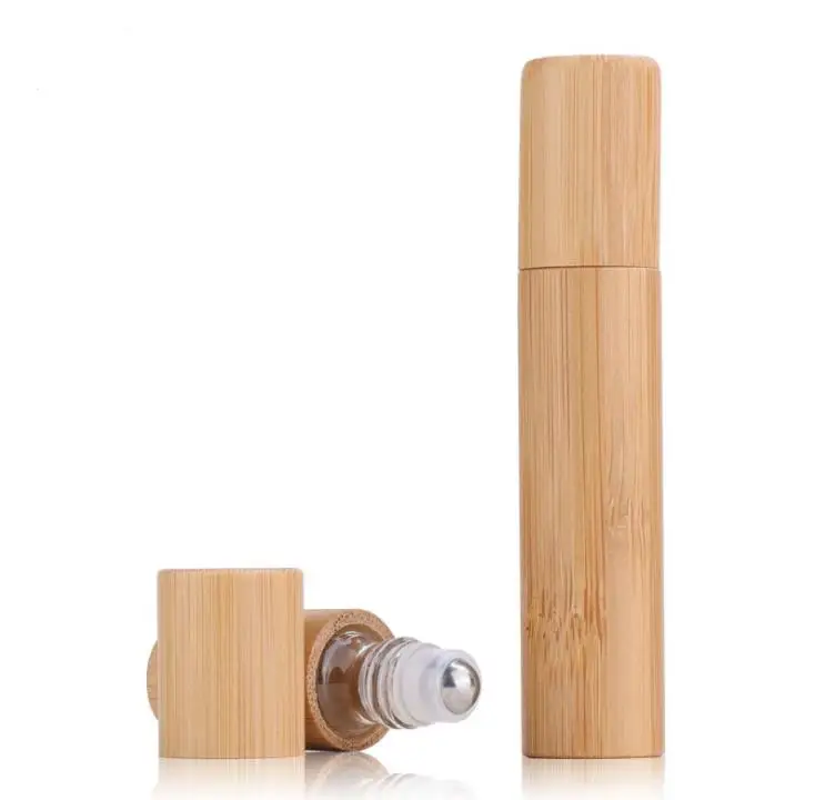 100pcs 3ML 5ML10ml Natural Bamboo Roll on Bottle Refillable Empty Essential Oil bottle Perfume Steel Roller Glass Bottle SN472