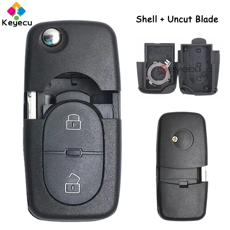 KEYECU Replacement Flip Remote Car Key Shell Case With 2 Buttons & CR1620 Battery Position - FOB for Volkswagen Bora Golf Passat