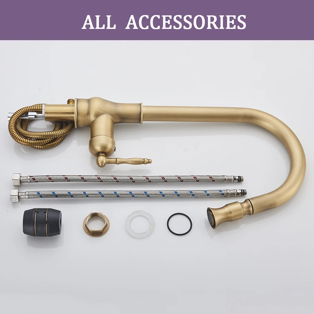 العتيقة النحاس بالوعة المطبخ صنبور سحب أسفل قطب صنبور المطبخ سطح الخيالة الحمام خلاطات المياه الساخنة والباردة الحنفية