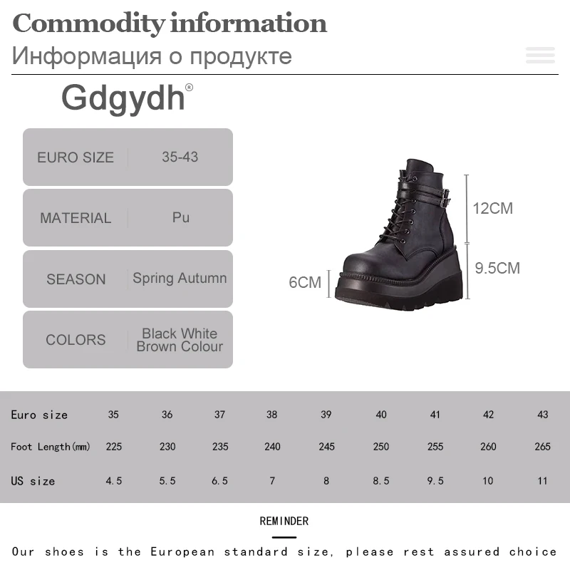 Gdgydh Fall Winter High Platform Boots Women Leather PU Wedges Ankle Boots Women Punky Style Party Goth Shoes Woman Big Size 43