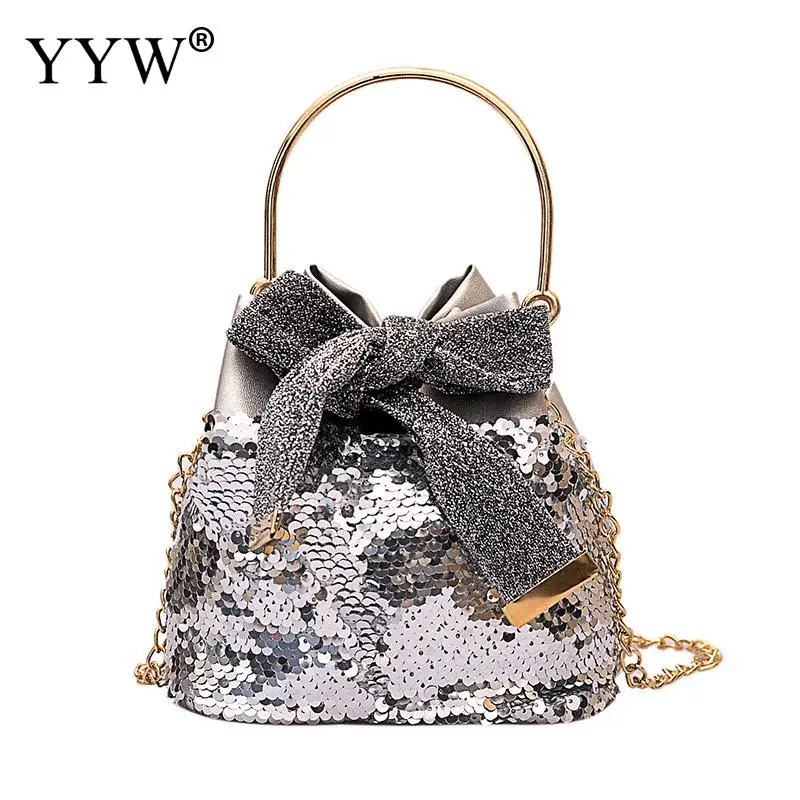 Fashion Women Bucket Shoulder Bag With Sequin Crossbody Bag Evening Party Purse Girl Wedding Bag Handbags Female Clutches Bolsos