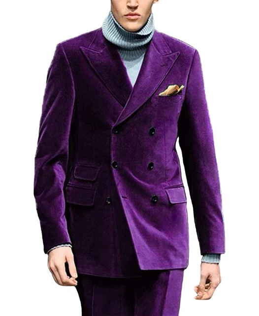 Latest Coat Pant Designs Purple Velvet Double Breasted Party Wedding Men's Formal Suits Peaked Lapel Groom Tuxedos For Men