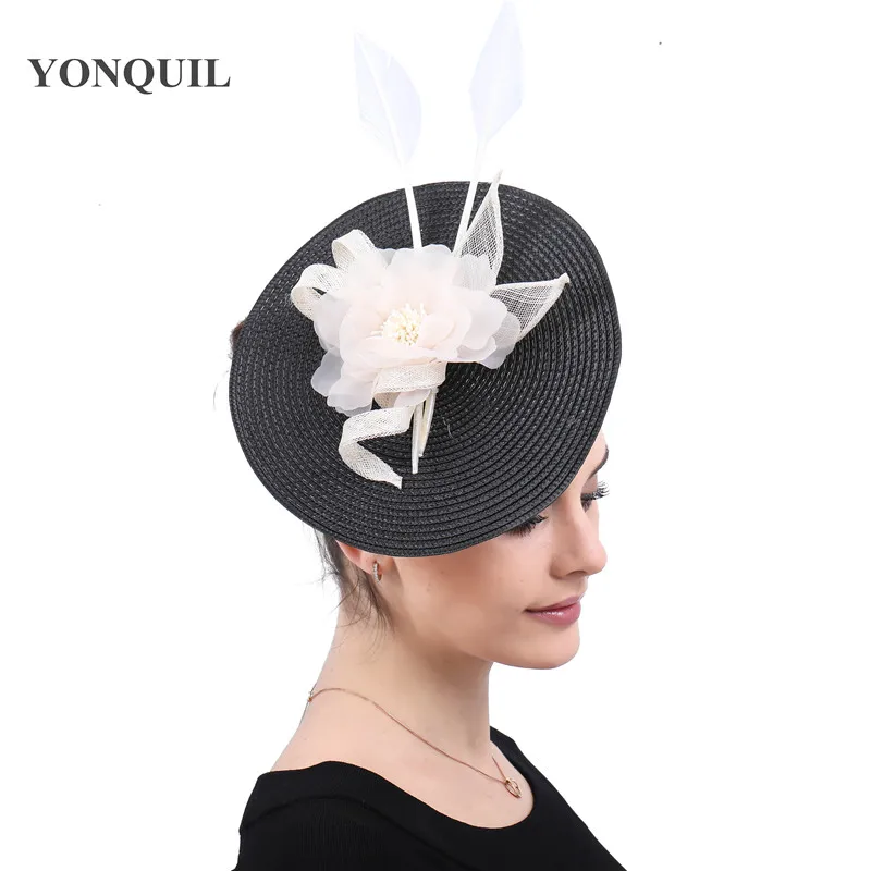 Elegant Women Wedding Headwear Cocktail Fascinators Imitation Straw Black Headdress Gorgeous Lady Fashion Hair Accessories