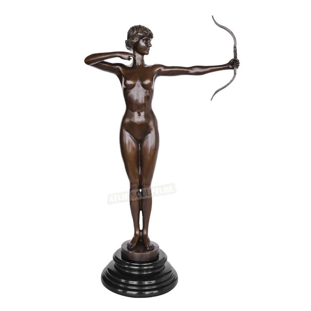 

Classical Sculpture Art Nude Woman with Bow Statue Hot Cast Bronze Vintage Classy Home Decoration