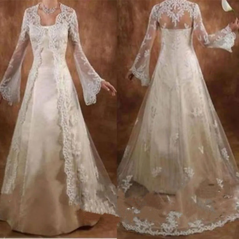 Nuove giacche da sposa lunghe di lusso personalizzate aperte davanti maniche lunghe in pizzo con bordo Appliques giacca da sposa Bolero scialle bianco avorio