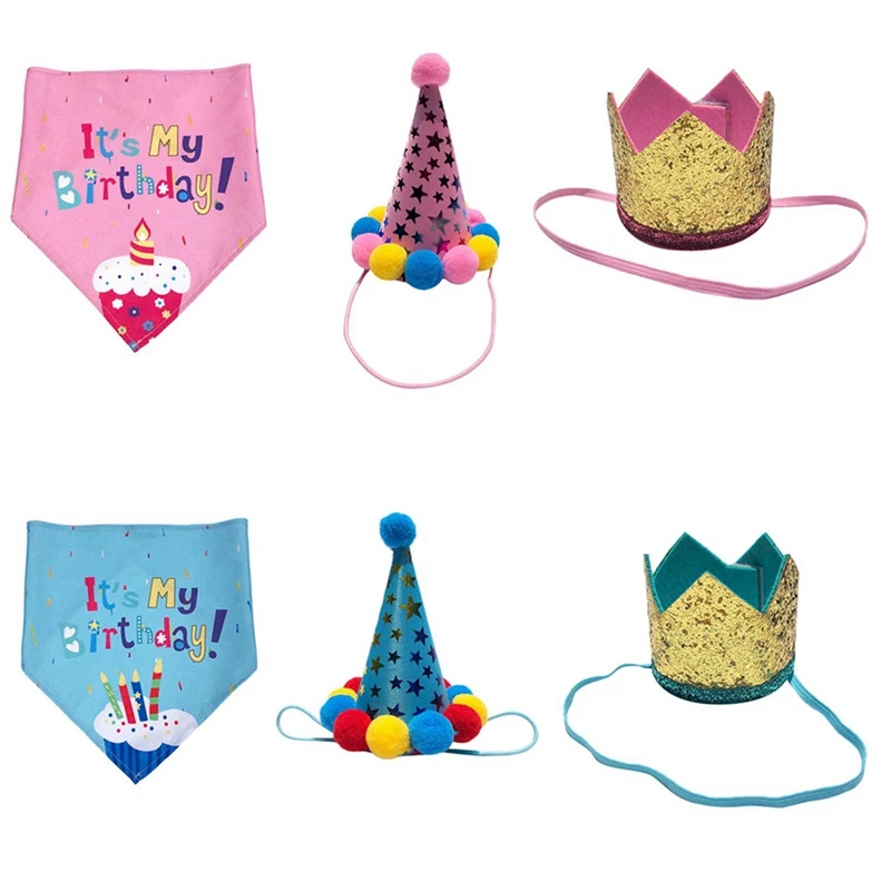 Dog Birthday Party Pets Accessories Hat Decorative Shiny Dog Hat /Collar /Bowknot Pet Headband Pet Headwear for Dogs Cats