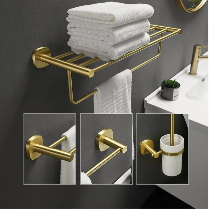 Bathroom Accessories Set Brush gold Towel Rack Paper Holder Towel Hanger Corner Shelf Robe Hooks Towel Ring Bathroom Hardware