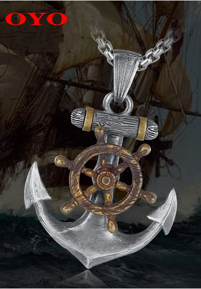 

925 sterling silver original design anchor pendant simple and versatile ship rudder men's trendy silver accessories