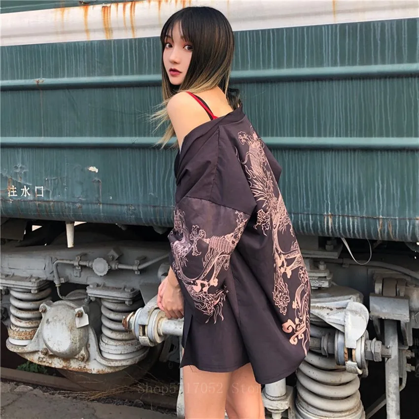 

Japanese Fashion Kimono Printing Chinese Dragon Thin Leisure Commute Sunscreen Clothing Cardigan Robe for Boys and Girls