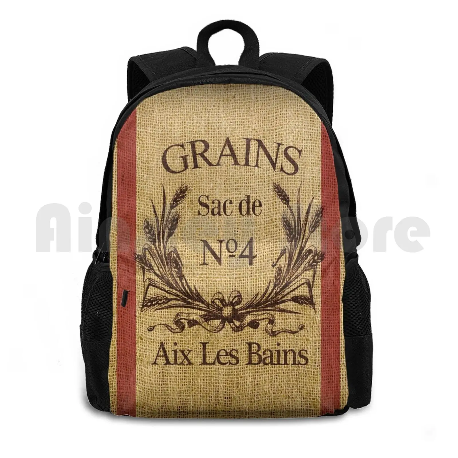 Bonjour !-Faux Grain Sack Pillow ( Grains No 4 ) Outdoor Hiking Backpack Riding Climbing Sports Bag Paris Grain Sack Faux