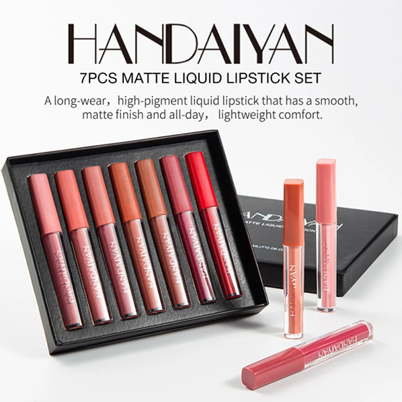 7/3 Colors Lip Gloss Set Gift Box Velvet Matte Moisturizing Liquid Lipstick Long Lasting Lips Makeup Lip Glaze Kit TSLM1