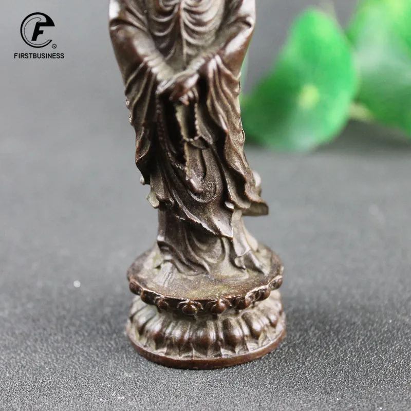 Antique Bronze Guan Yin Statue Ornament Pure Copper Buddha Figurines Miniatures Home Decoration Accessories Crafts Collections