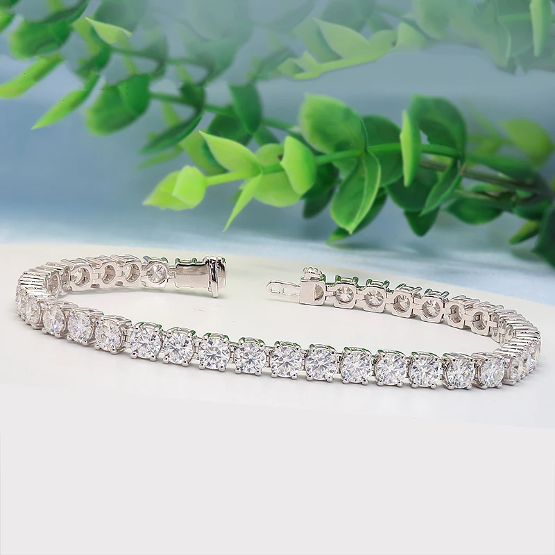 0.4ct 4.5mm D Color Round Cut White Gold Plated 925 Silver Moissanite Tennis Bracelet Woman Girlfriend Gift