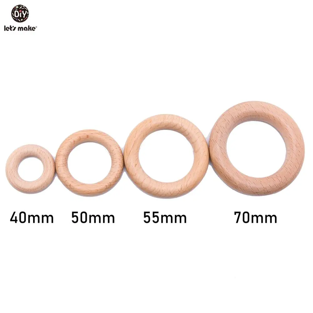 Let's Make Beech Wood 50pc Wooden Ring 40/55/60/70mm Wooden Teether DIY Bracelet Crafts Gift Teething Accessory Baby Teether