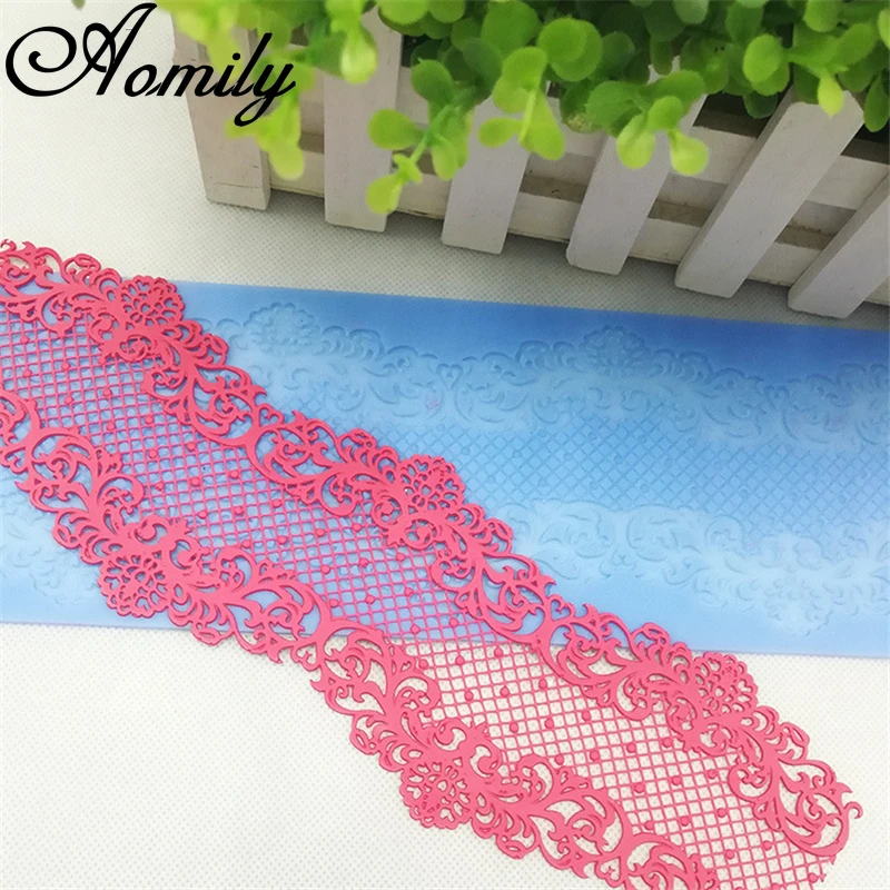 Aomily 30x10cm Wedding Cake Silicone Beautiful Flower Lace Fondant Mold Mousse Sugar craft Icing Mat Pad Pastry Cake Baking Tool