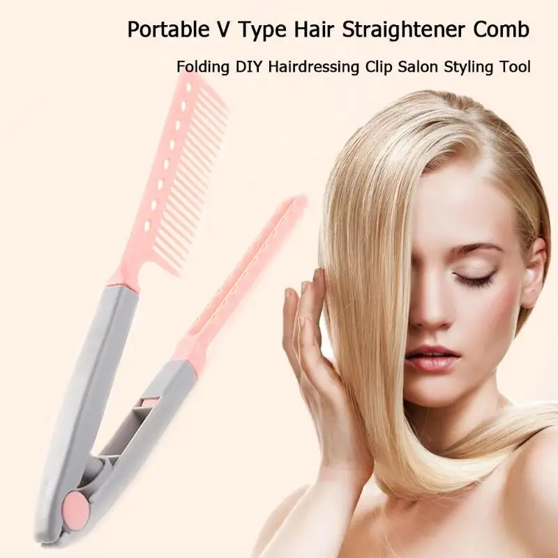 1pc Hair Straightener Comb V Type Hair Straightener Comb Folding Hair Styling Clip Tool Barber Accessories Comb for Hair