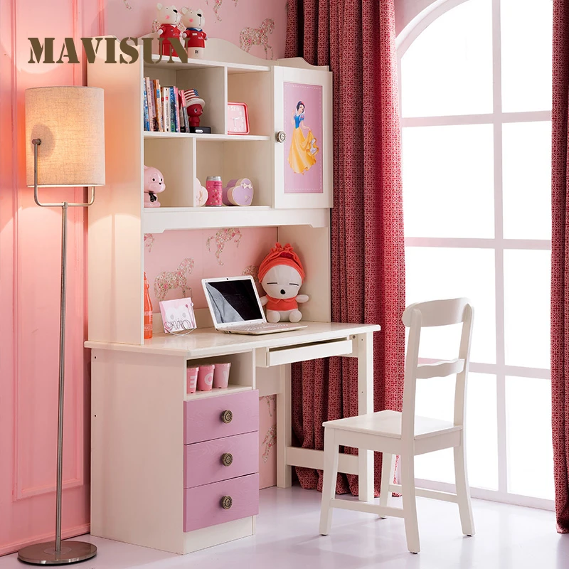 Lovely Pink Nordic Minimalist Style All Solid Wood Study Desk Home Desk And Chair Set Student Writing Homework Desk For Children