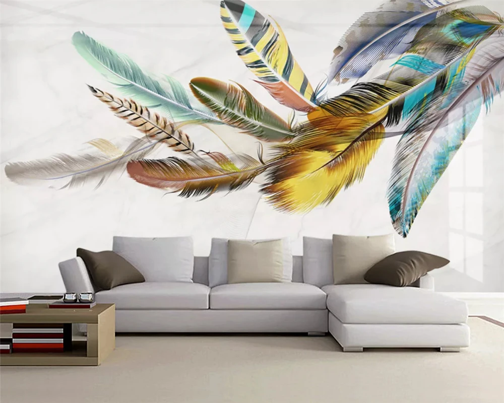 beibehang wall papers home decor Customized classic modern minimalist feathers beautiful abstract TV background wallpaper