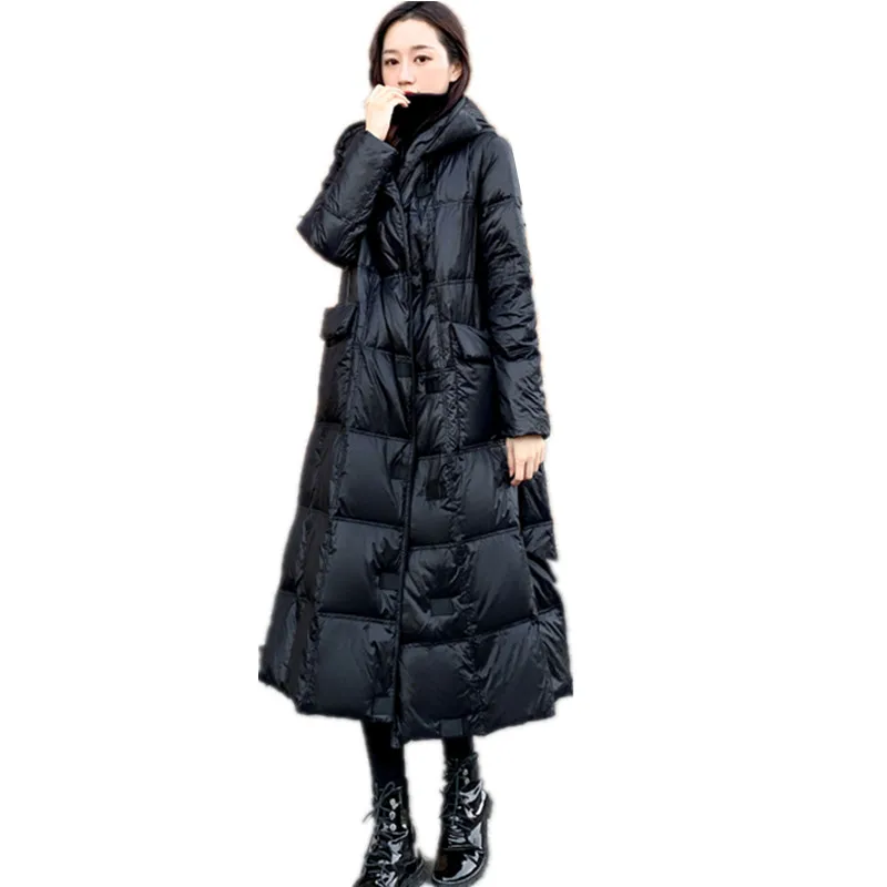 

Glossy Long Women's Winter Down Jackets Hooded Coat Female 90% White Duck Down Jackets Thick Parkas Woman 2022 Abrigo Mujer A81