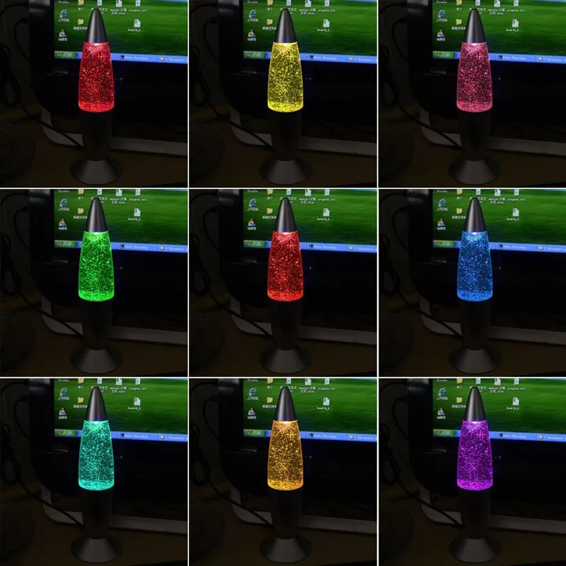 Mini Rocket Multi Color Changing Lava Lamp RGB LED Glitter USB Night Light Lamp with AC Charge Adapter for Home Decoration Lamp