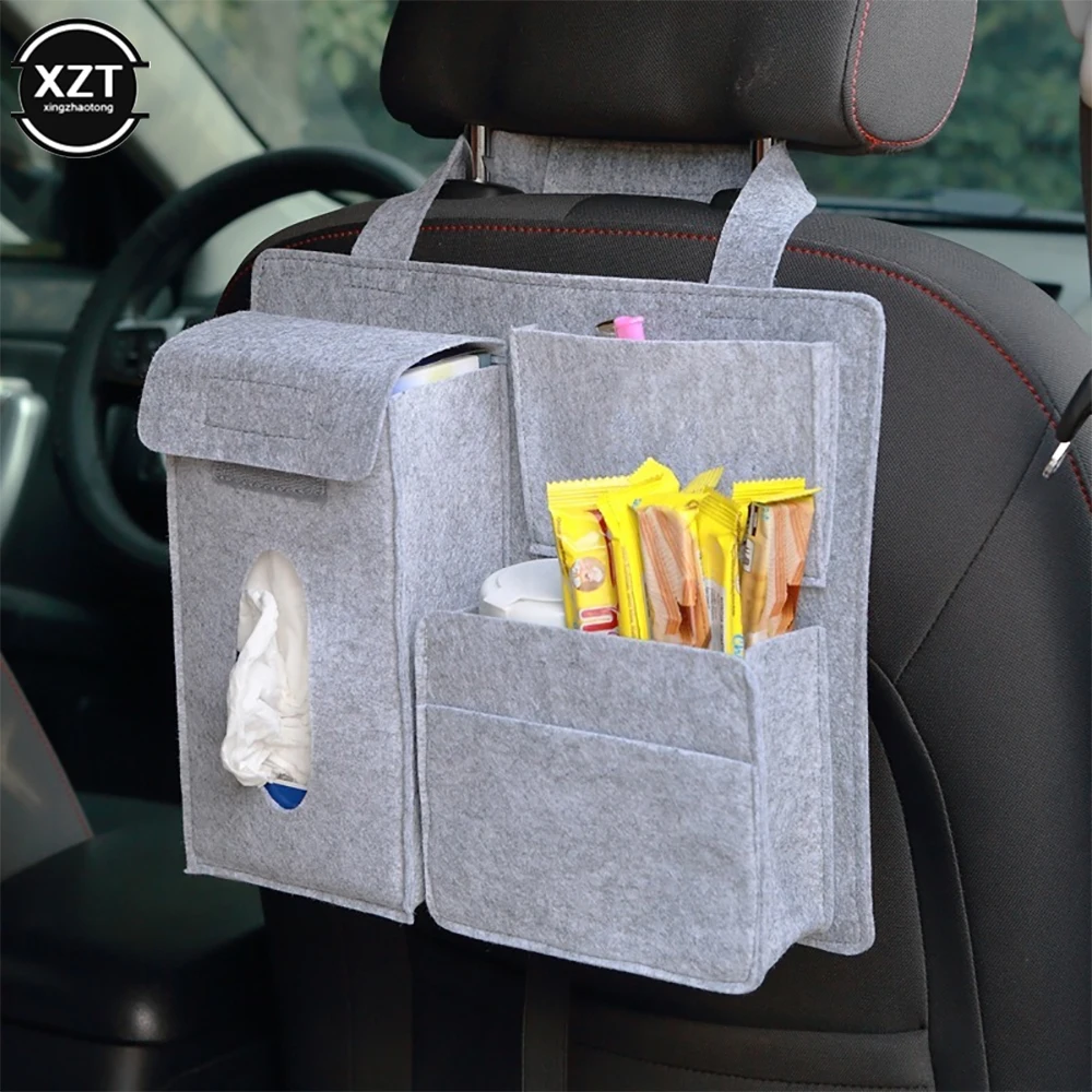 Universal Car Back Seat Storage Bag Organizer Trunk Elastic Felt Storage Bag 4 Pockets Organizer Hanging Car Accessories