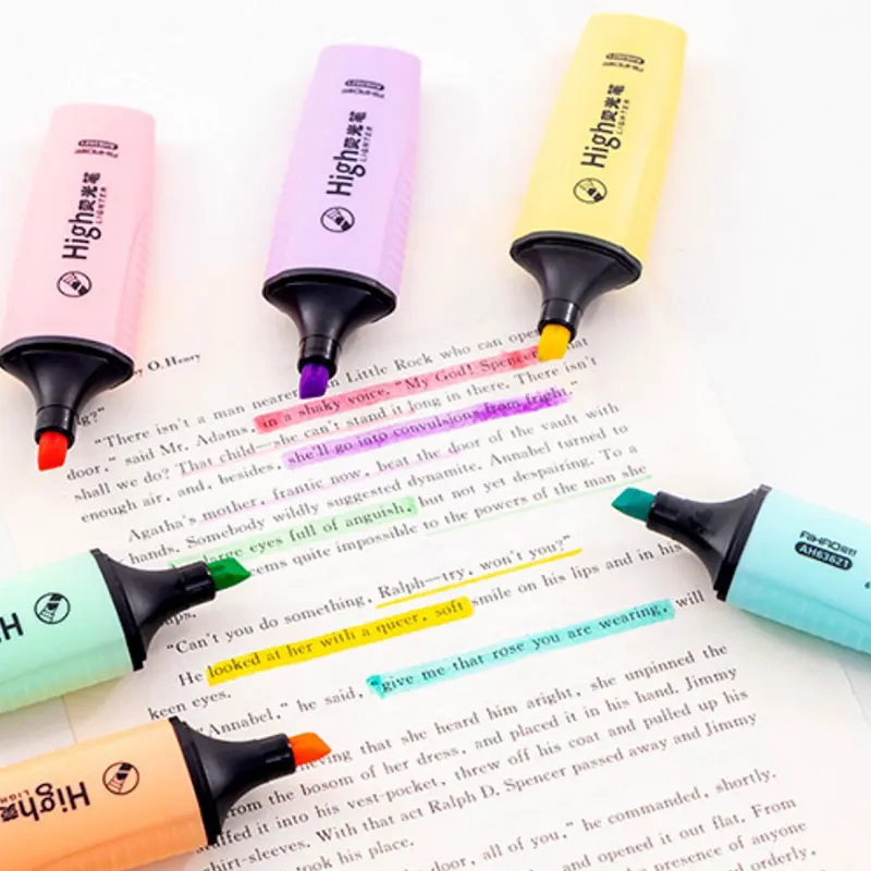 6 المعكرون الألوان البسيطة الملونة الحلوى اللون فسفورية الترويجية الفن الباستيل علامات قلم مضيء التركيز أقلام خطاط (ماركر)