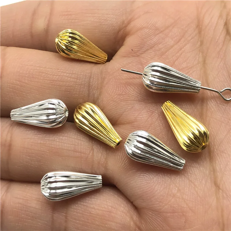 

JunKang 15pcs drop shape gold and silver perforated connector for jewelry making DIY bracelet necklace accessories tail bead