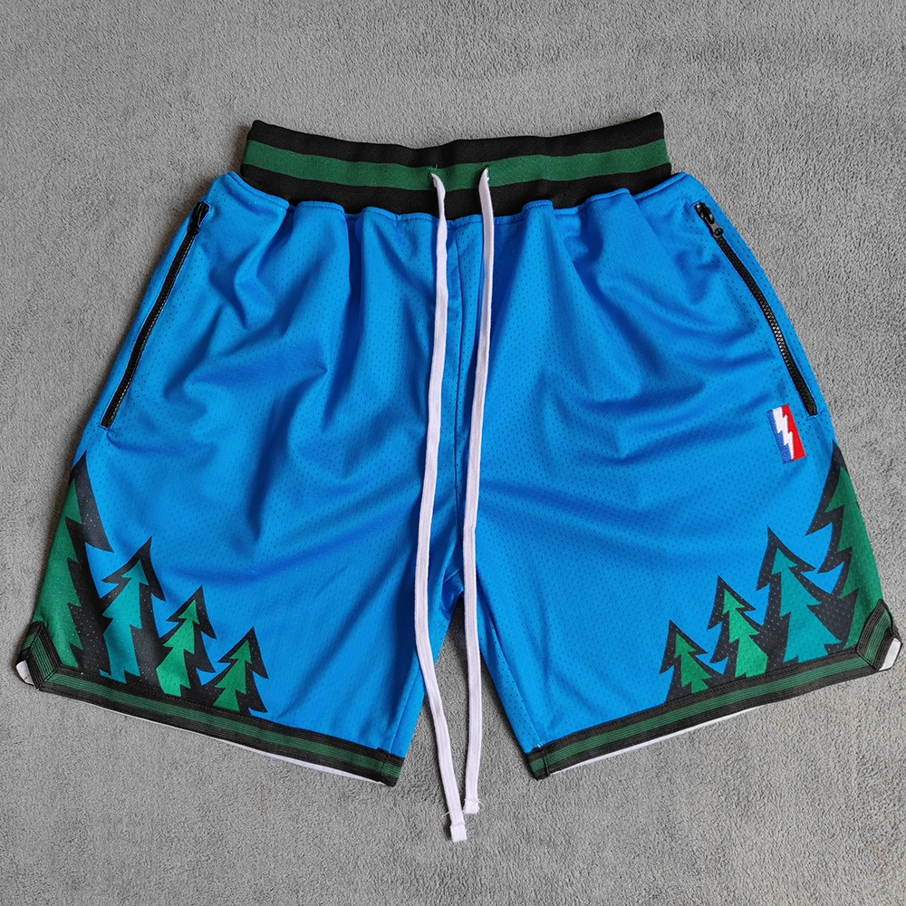 MM MASMIG Blue Timber Printed Basketball Shorts with Zipper Pockets Russell Street Style Sports Training Pants