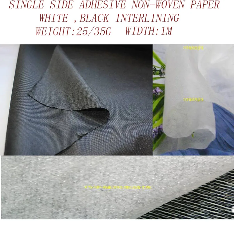 

1-20m/lot 25g/35g white black single side adhesive Iron-on soft thin non-woven paper interlining fabric for patchwork diy 1354