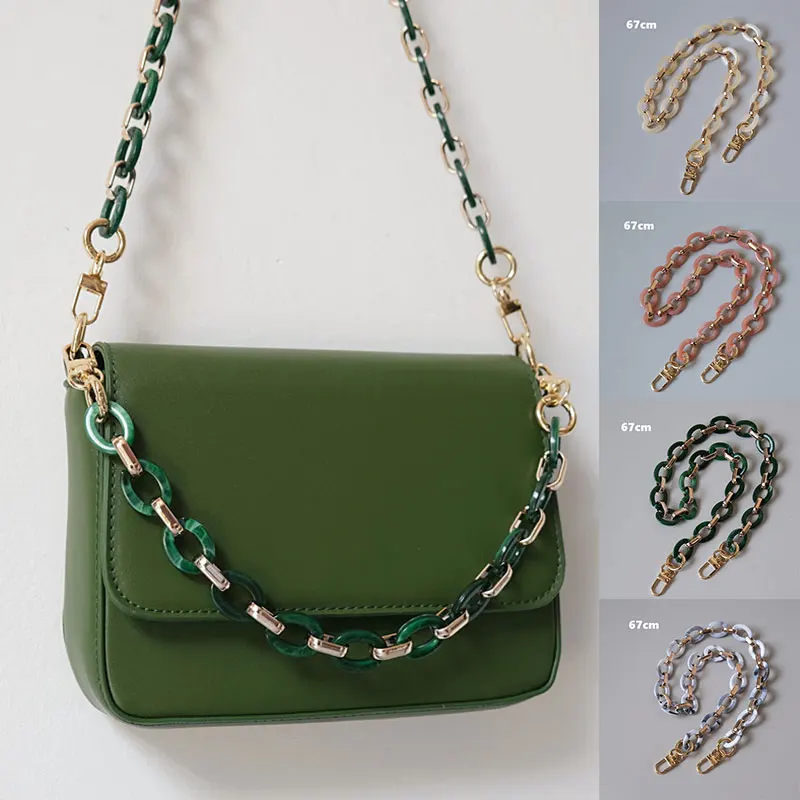 New Fashion Woman Bags Accessories Chain Green Brown Acrylic Metal Chain Luxury Bag Strap Women Shoulder Clutch Handle Chain Hot