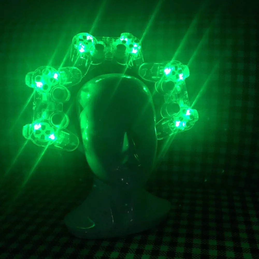 

Cool game console handle headdress Green led light up headwear gogo show Nightclub party stage performance wear