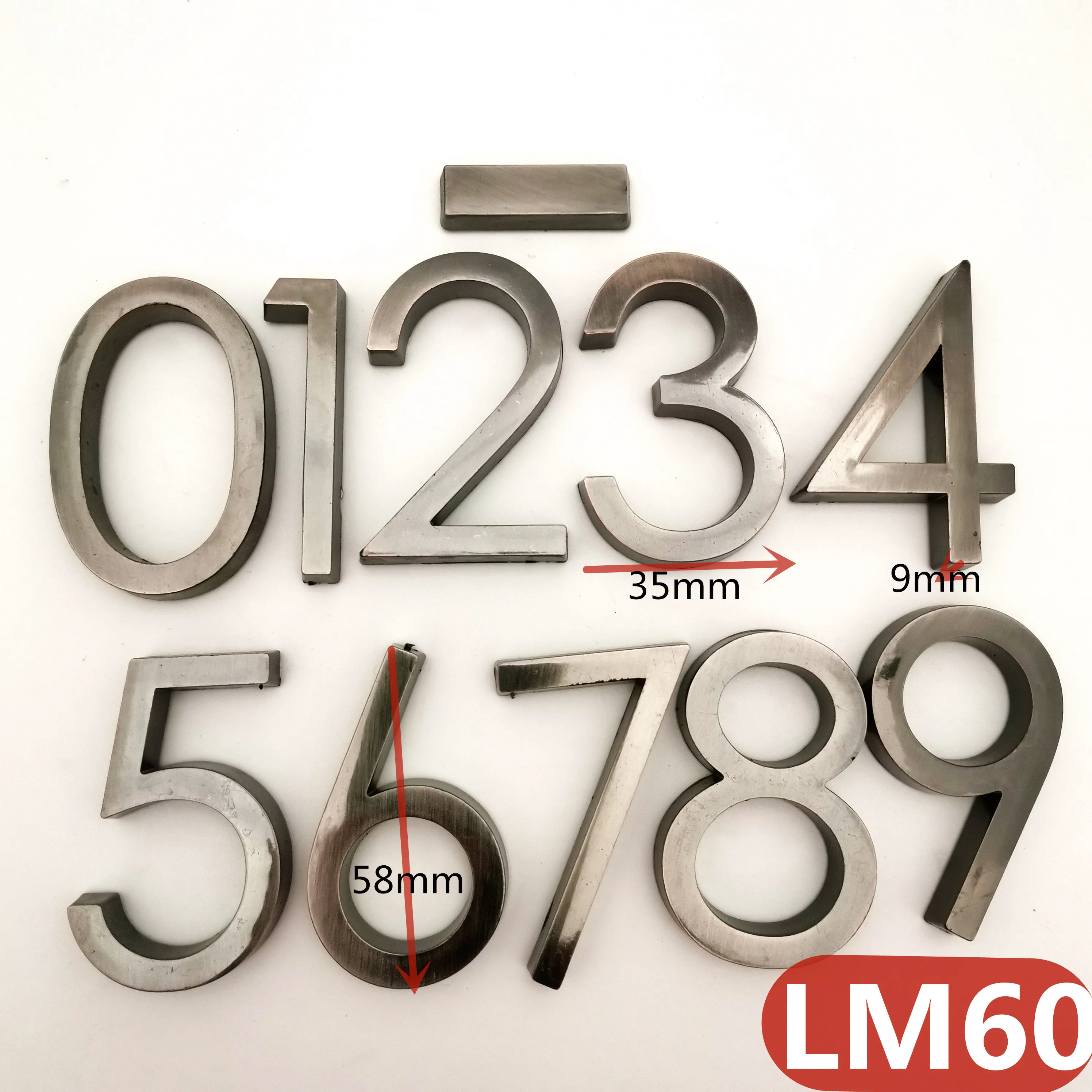 2pcs 3D Modern Door Plaque House Numbers Stickers 0-9 Hotel Door Numeral Plate Home Address Street Room Number Red copper/Gray