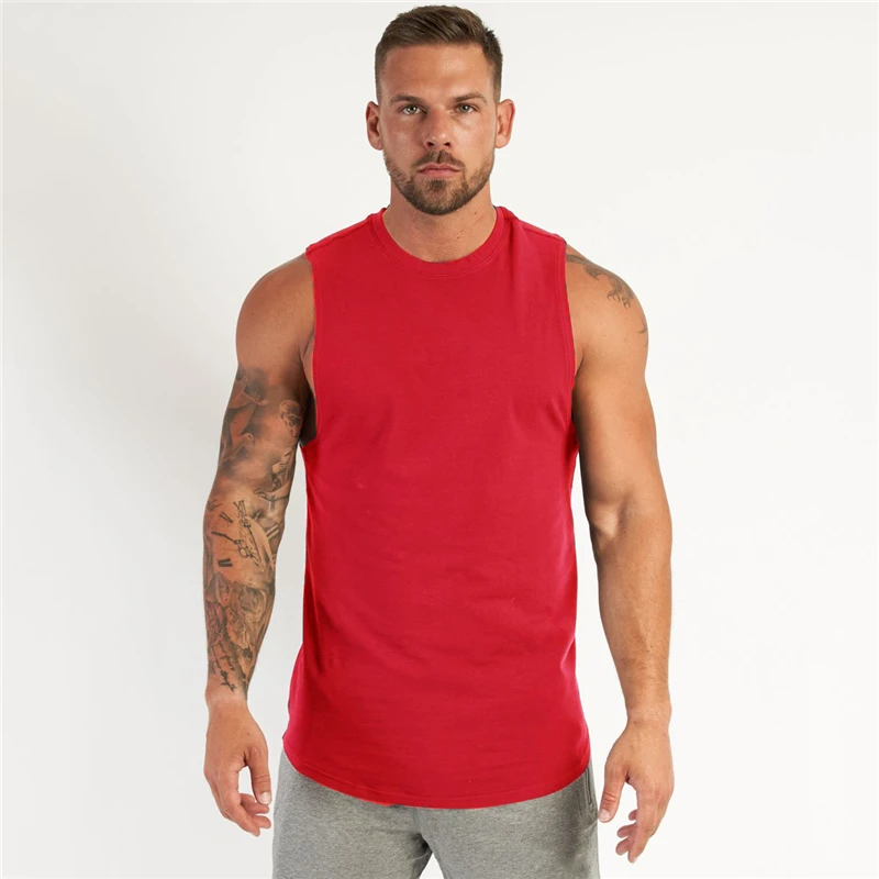 Running Vest Men Gym Tank Top Bodybuilding Fitness Men Cotton Workout Singlets O-Neck Sporting Muscle Sleeveless Shirt