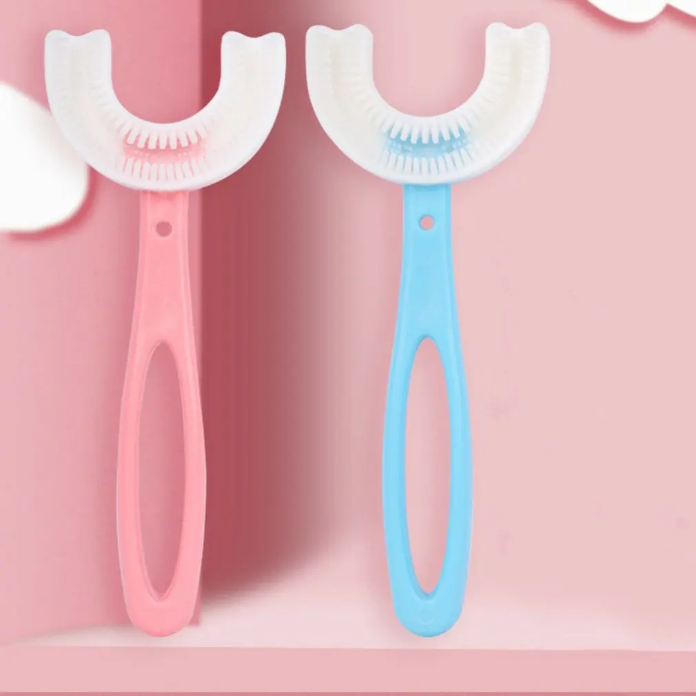 어린이용 U 실리콘 칫솔, 수동 만화 패턴, 6-12 세 핸드 헬드