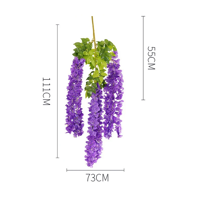 12 Pcs 45inch Wisteria Artificial Flower Silk Vine Garland Hanging for Wedding Party Garden Outdoor Greenery Office Wall Decor